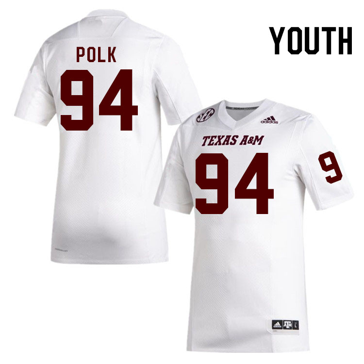 Youth #94 Cody Polk Texas A&M Aggies College Football Jerseys Stitched Sale-White - Click Image to Close